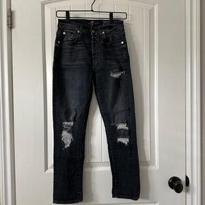 7 For All‎ Mankind Josefina High Waist Distressed Jeans Black Wash Size 25